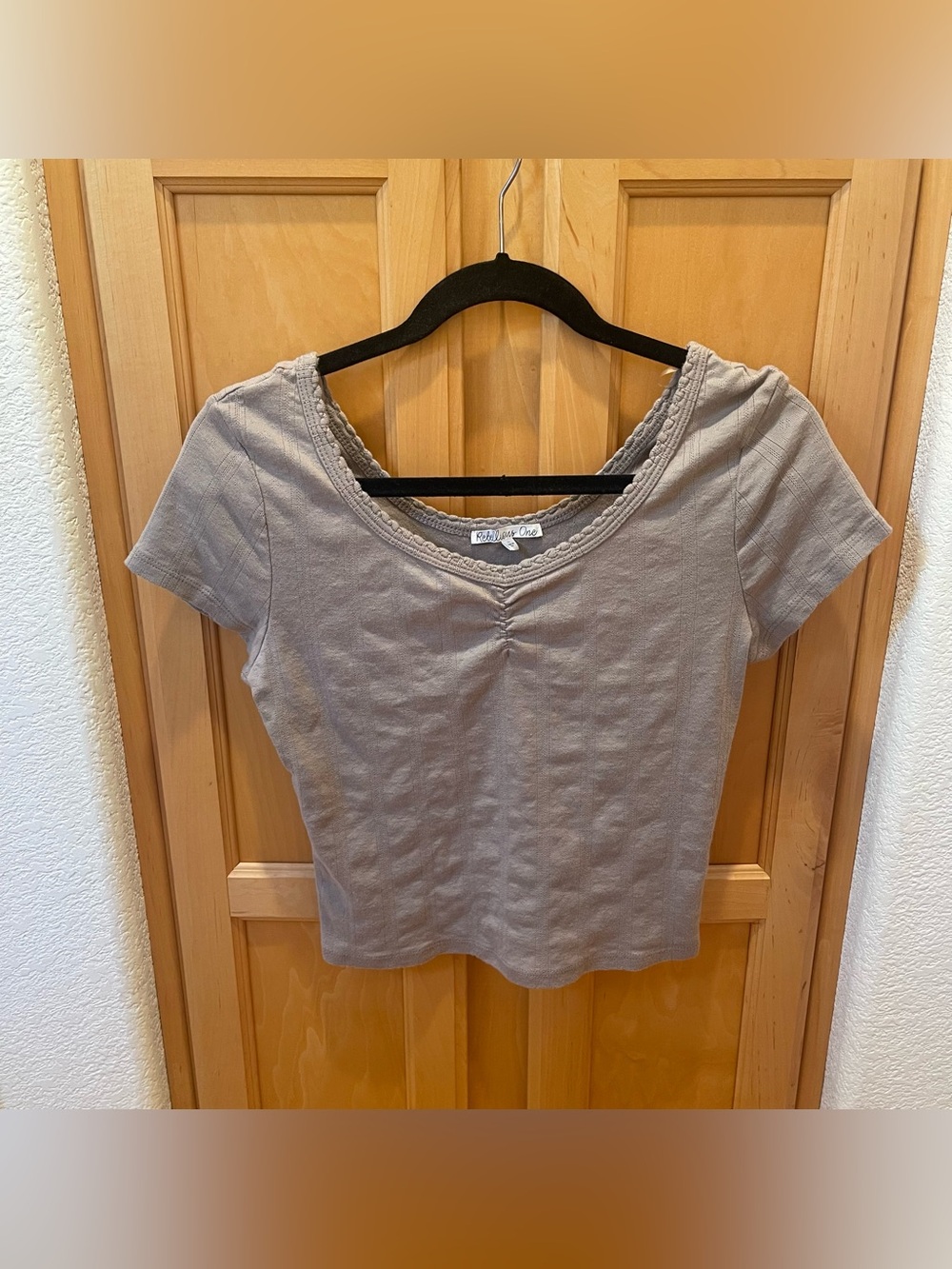 Rebellious One Taupe Ruched Scoop Neck Top Made in USA Size Medium